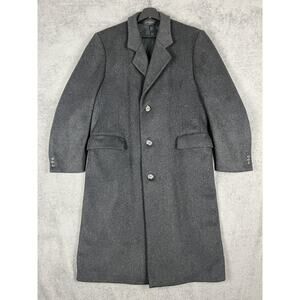 Vintage Wool Cashmere Blend Overcoat Mens Large Gray Long 3 Button Classic 90s